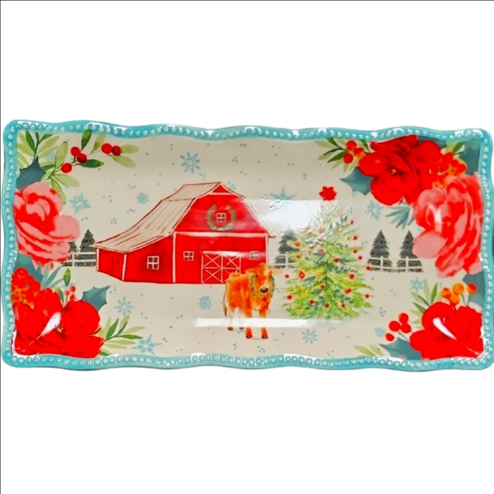 The Pioneer Woman Holiday Christmas Platter Farmhouse Rectangular 12"×6" New